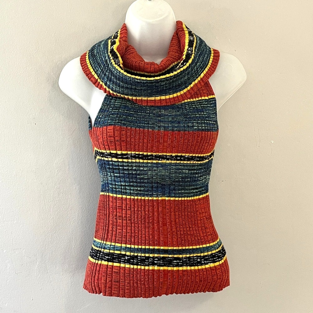 Free People Carly Cowl Sleeveless Top Size S Multicolor Boho Retro Festival Knit